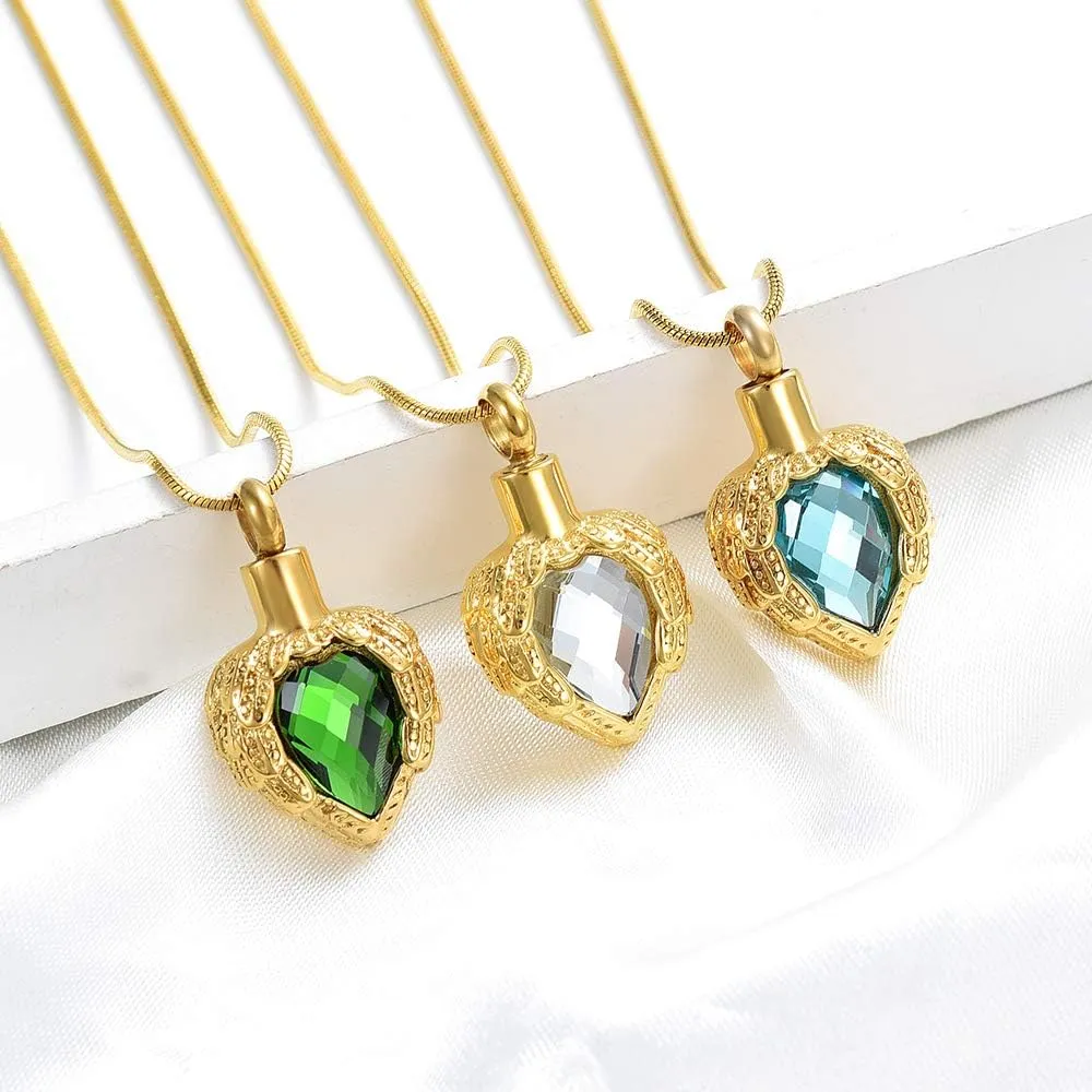 memorial jewelry Gold Angel Wings Glass Heart Urn Pet/Human Cremation Pendant Necklace Jewelry for Ashes