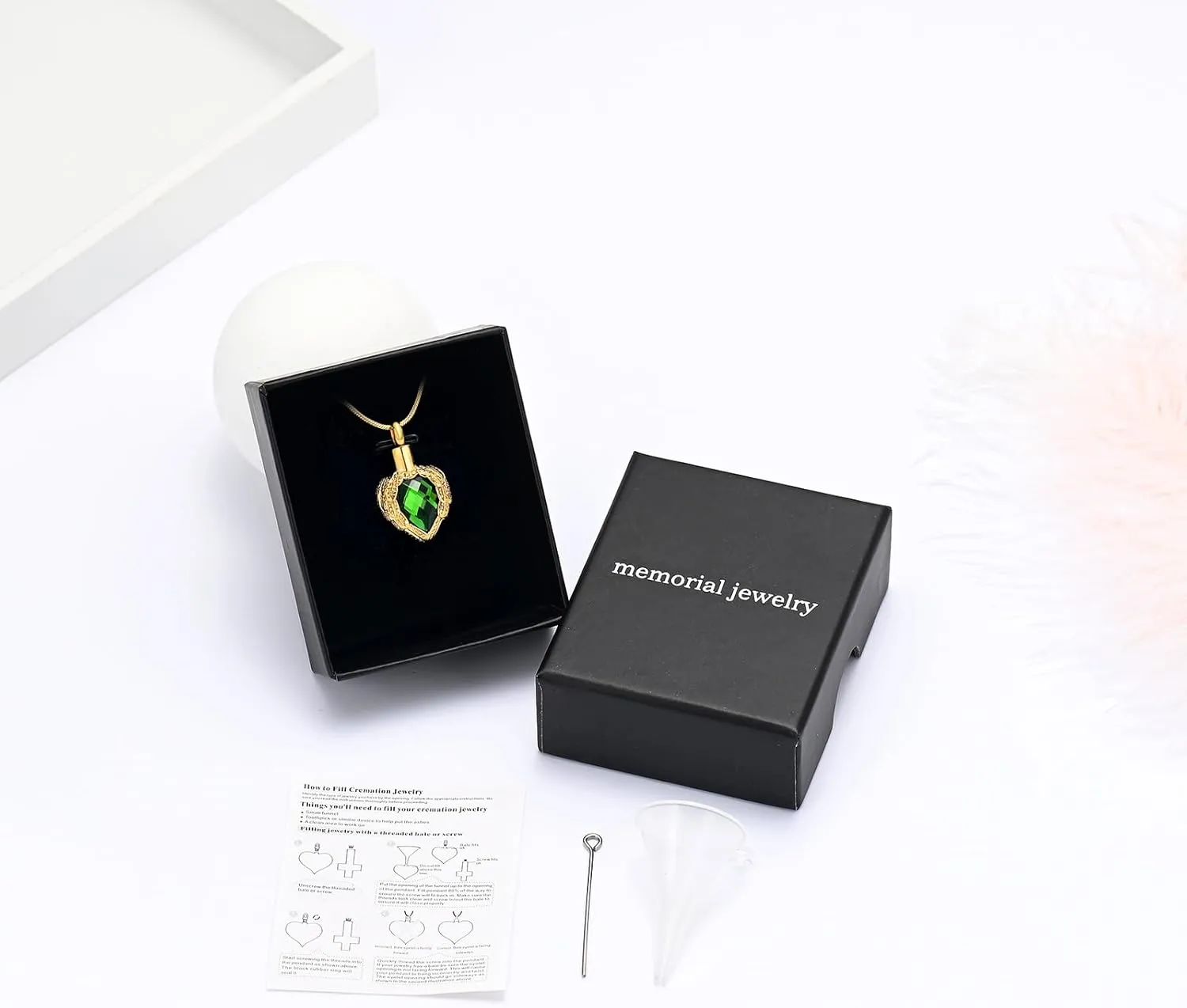 memorial jewelry Gold Angel Wings Glass Heart Urn Pet/Human Cremation Pendant Necklace Jewelry for Ashes