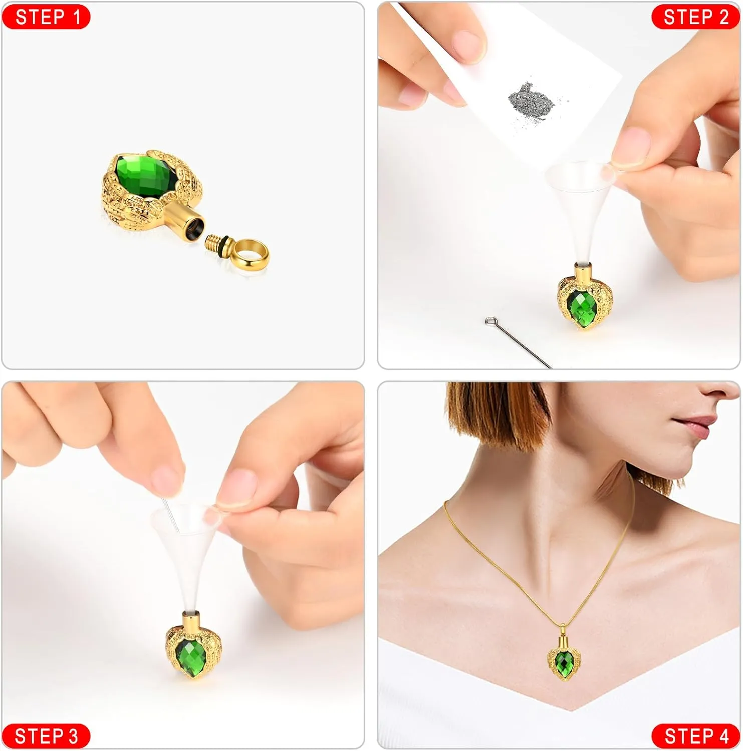 memorial jewelry Gold Angel Wings Glass Heart Urn Pet/Human Cremation Pendant Necklace Jewelry for Ashes