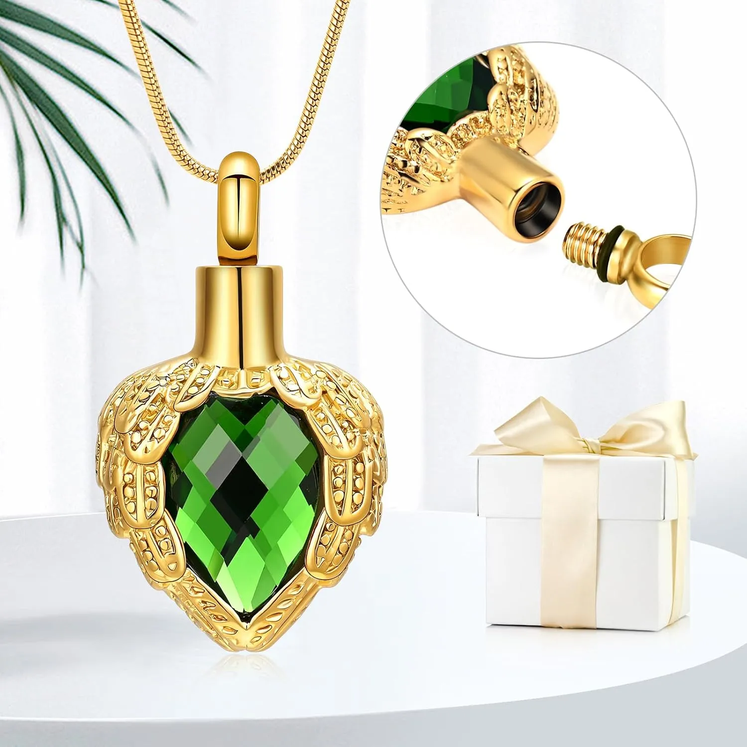 memorial jewelry Gold Angel Wings Glass Heart Urn Pet/Human Cremation Pendant Necklace Jewelry for Ashes