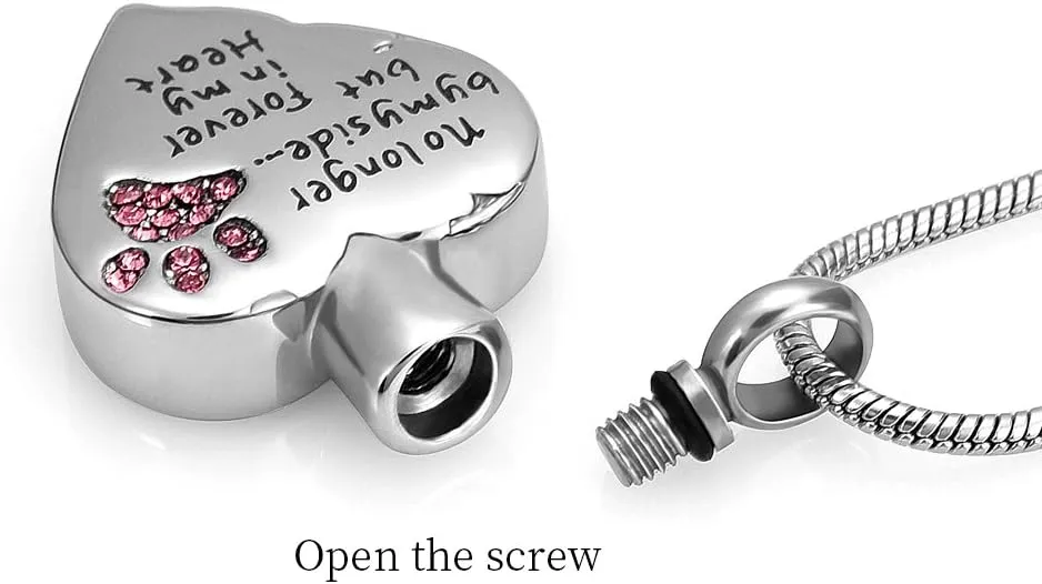 memorial jewelry No Longer by My Side,But Forever in My Heart Carved Locket Cremation Urn Necklace for Pet Dog Cats
