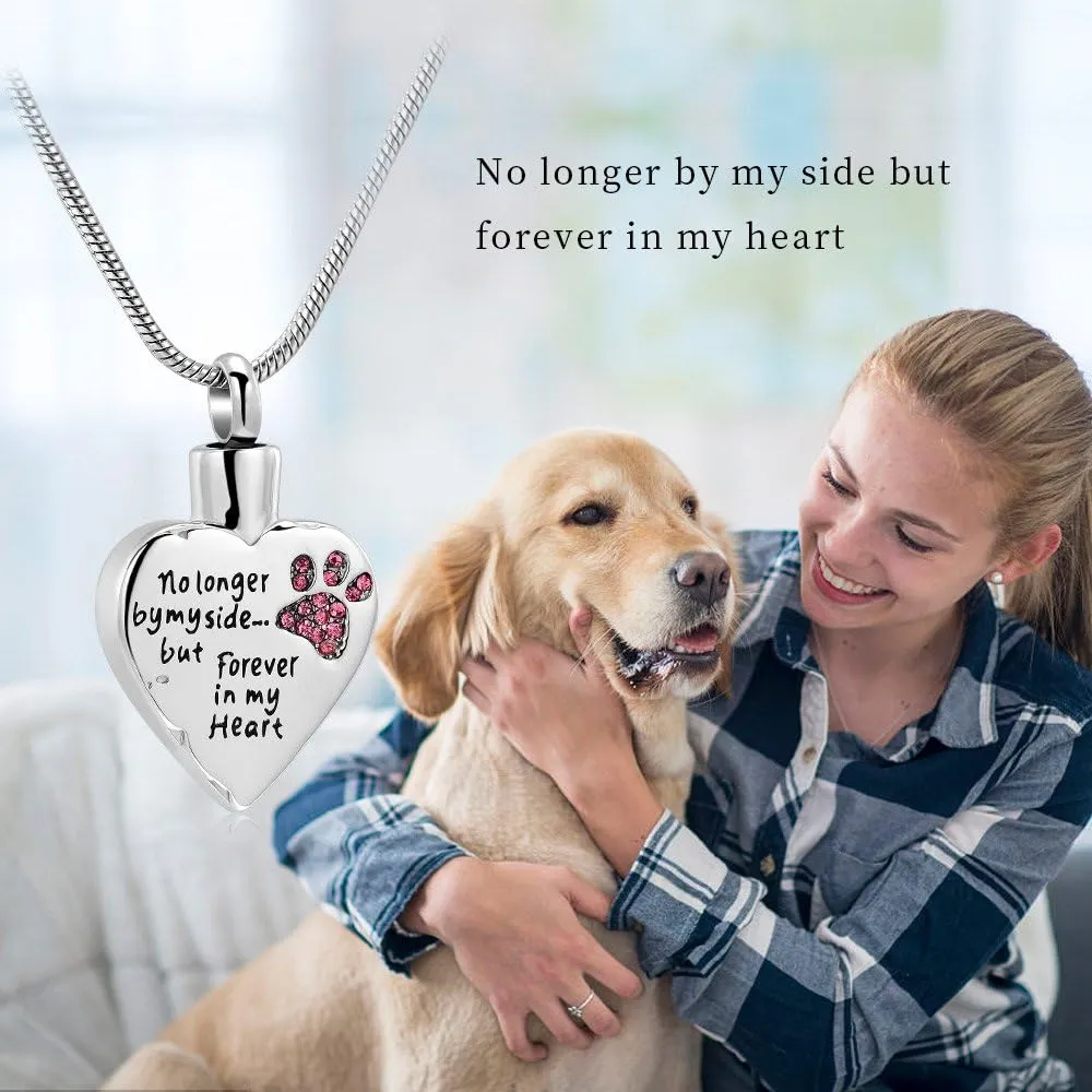 memorial jewelry No Longer by My Side,But Forever in My Heart Carved Locket Cremation Urn Necklace for Pet Dog Cats
