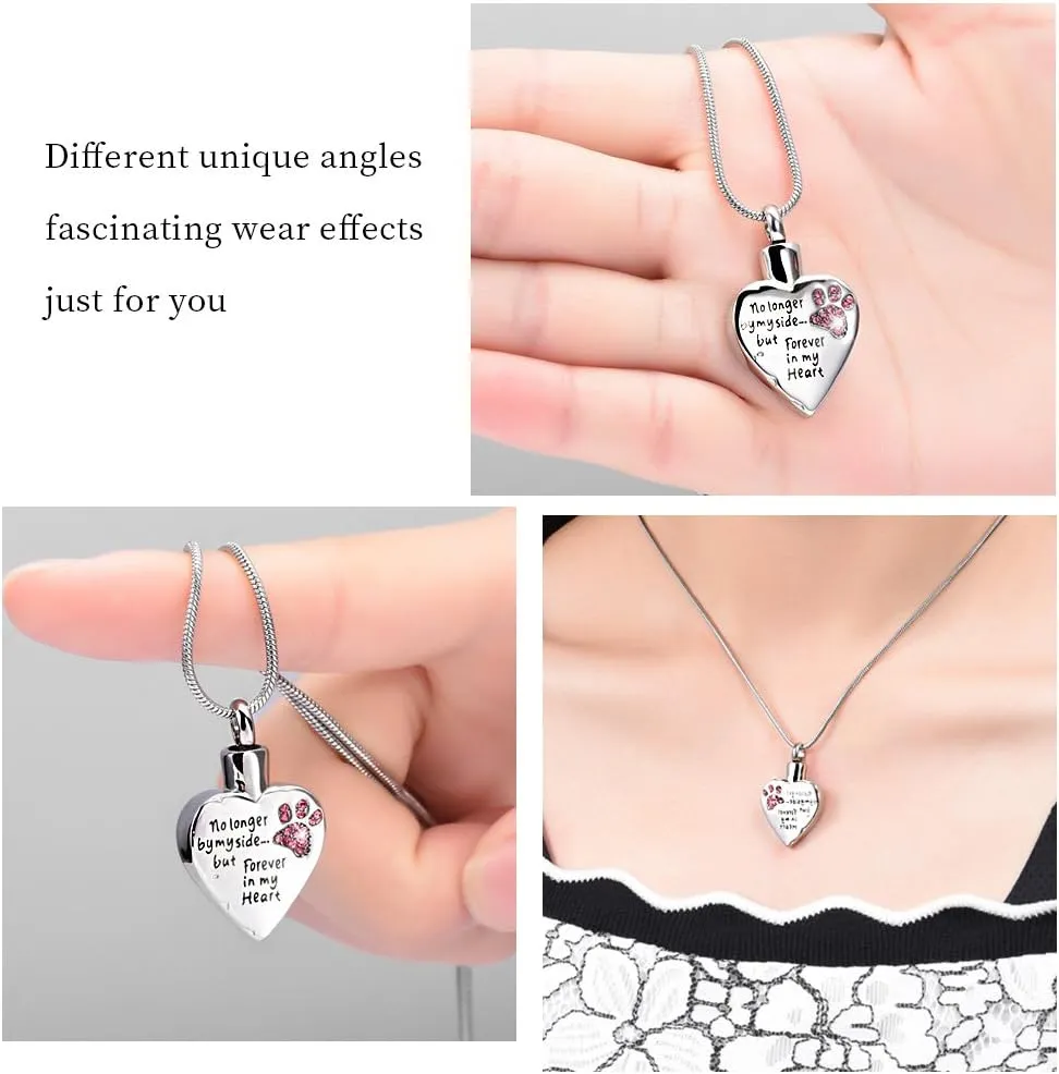 memorial jewelry No Longer by My Side,But Forever in My Heart Carved Locket Cremation Urn Necklace for Pet Dog Cats