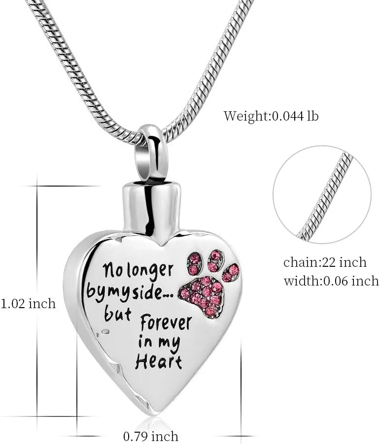 memorial jewelry No Longer by My Side,But Forever in My Heart Carved Locket Cremation Urn Necklace for Pet Dog Cats