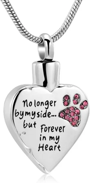 memorial jewelry No Longer by My Side,But Forever in My Heart Carved Locket Cremation Urn Necklace for Pet Dog Cats