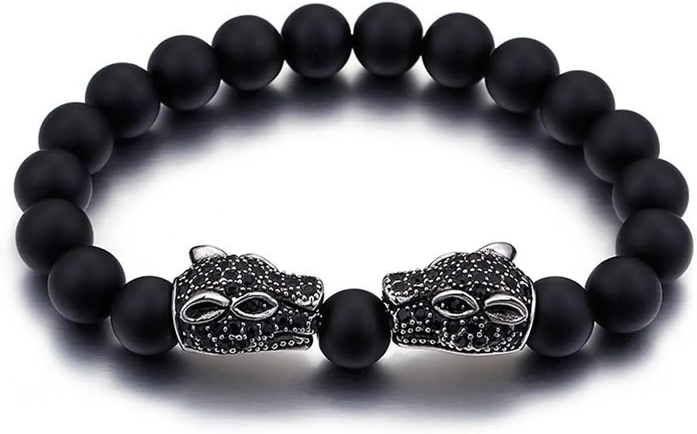 Men Bracelet XLarge Black, Link Bracelets Animal Prayer Beads Stainless Steel Men Bracelet Vintage 10mm