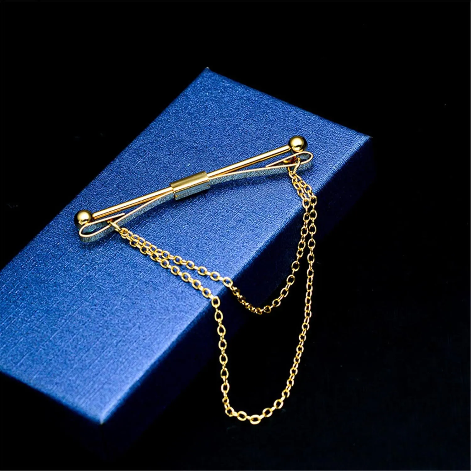 Men Tie Pins Shirt Collar Pin Double Chains Tassel 18K Gold Silver Black Brass Collar Bar Tie Stick Pin Suit Accessories Wedding Business Gift