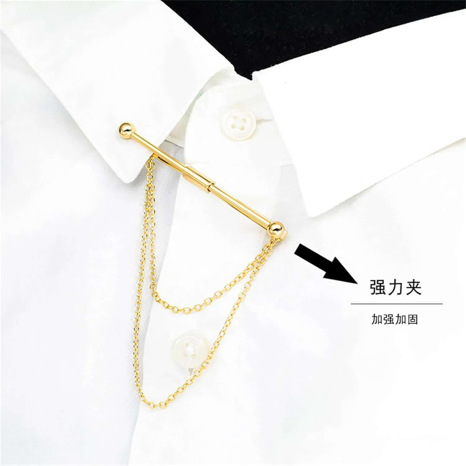Men Tie Pins Shirt Collar Pin Double Chains Tassel 18K Gold Silver Black Brass Collar Bar Tie Stick Pin Suit Accessories Wedding Business Gift