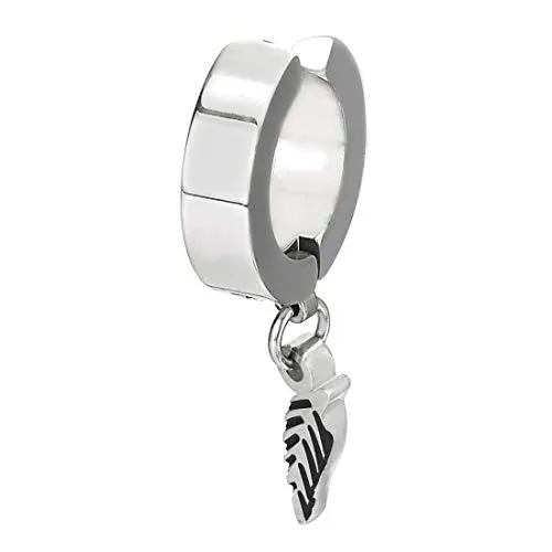 Men Women Steel Huggie Hinged Earrings with Dangling Silver Black Leaf Non-piercing Clip on Earrings…