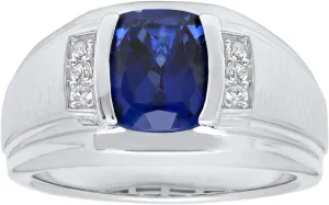 Mens 925 Sterling Silver Blue and White Sapphire Fashion Ring Sophisticated Style Statement