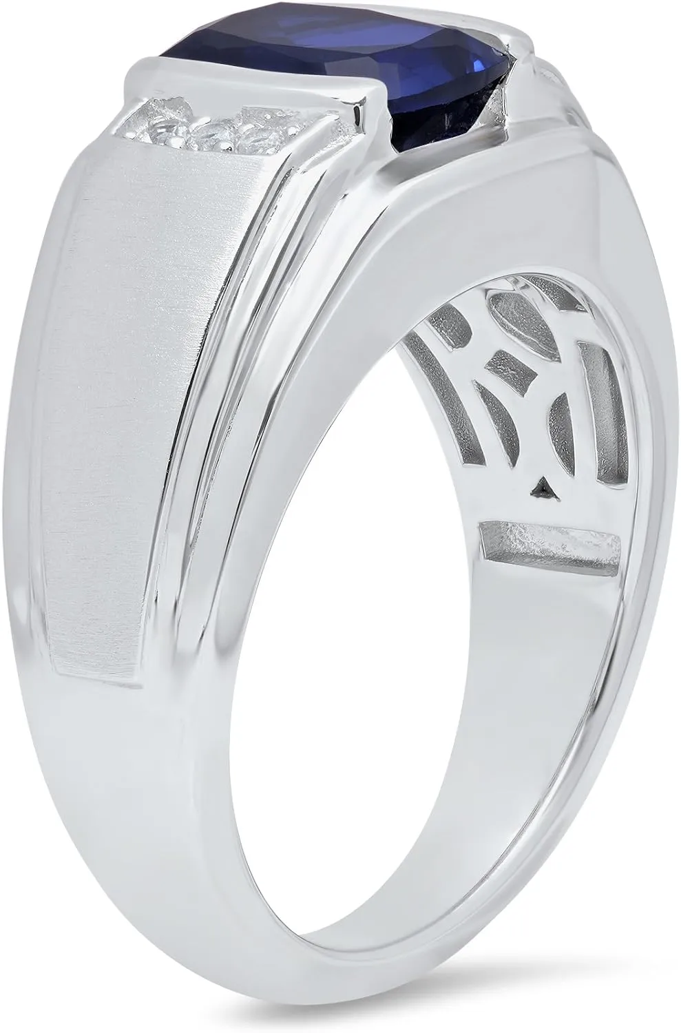 Mens 925 Sterling Silver Blue and White Sapphire Fashion Ring Sophisticated Style Statement