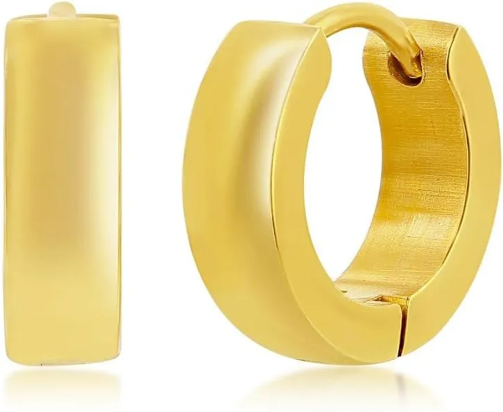 Mens and Unisex Polished 13mm Huggie Hoop Earrings | Silver/Gold/Black Plated Stainless-Steel Earrings | Dainty Jewelry for Men and Women