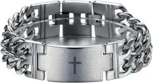 Mens Bracelet Vintage Stainless Steel Black Cross Bible Lords Prayer Wristband Bible Bracelet Wristband, Jesus Cross-TH-K3180