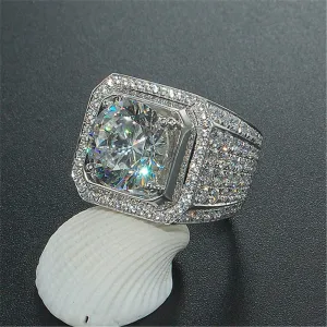 Men's Luxurious Full Diamond Ring for Men Jewelry Mens Wedding Engagement Rings 18K White Gold Cubic Zirconia 925 Sterling Silver Eternity Ring Band (US Code 7)