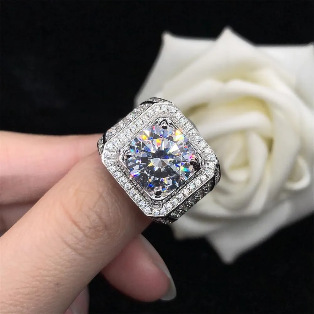 Men's Luxurious Full Diamond Ring for Men Jewelry Mens Wedding Engagement Rings 18K White Gold Cubic Zirconia 925 Sterling Silver Eternity Ring Band (US Code 7)
