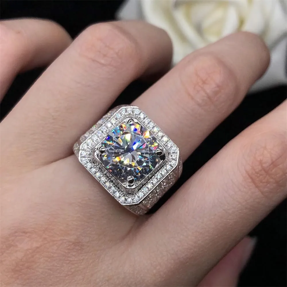 Men's Luxurious Full Diamond Ring for Men Jewelry Mens Wedding Engagement Rings 18K White Gold Cubic Zirconia 925 Sterling Silver Eternity Ring Band (US Code 7)