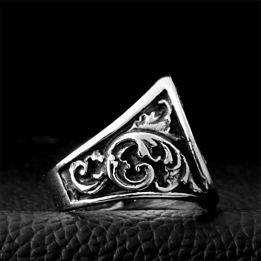 Men's Masonic Freemason Gold Plated Stainless Steel Rings Classic Master Mason Signet Band Jewelry