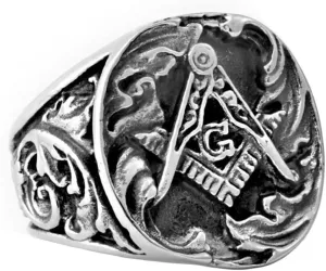 Men's Masonic Freemason Gold Plated Stainless Steel Rings Classic Master Mason Signet Band Jewelry