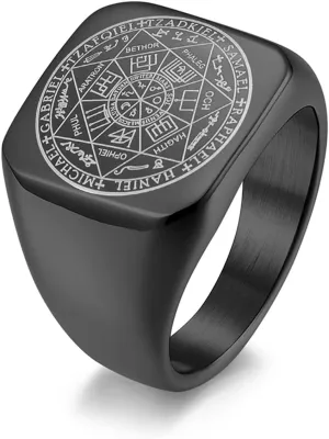 Men's Seals of The Seven Archangels Rings Solomon Kabbalah Ring Stainless Steel Hexagram Triangle Star of David Protection Amulet Ring for Boy Teens Women
