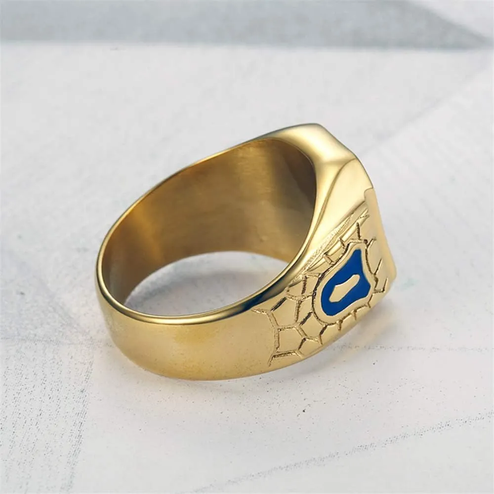 Men's Stainless Steel Gold Plated Freemason Symbol Masonic Rings Blue G Lodge Master Mason Signet Biker Band