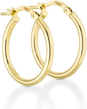 Miabella 18K Gold Over Sterling Silver 2mm High Polished Round Tube Hoop Lightweight Earrings for Women Made in Italy