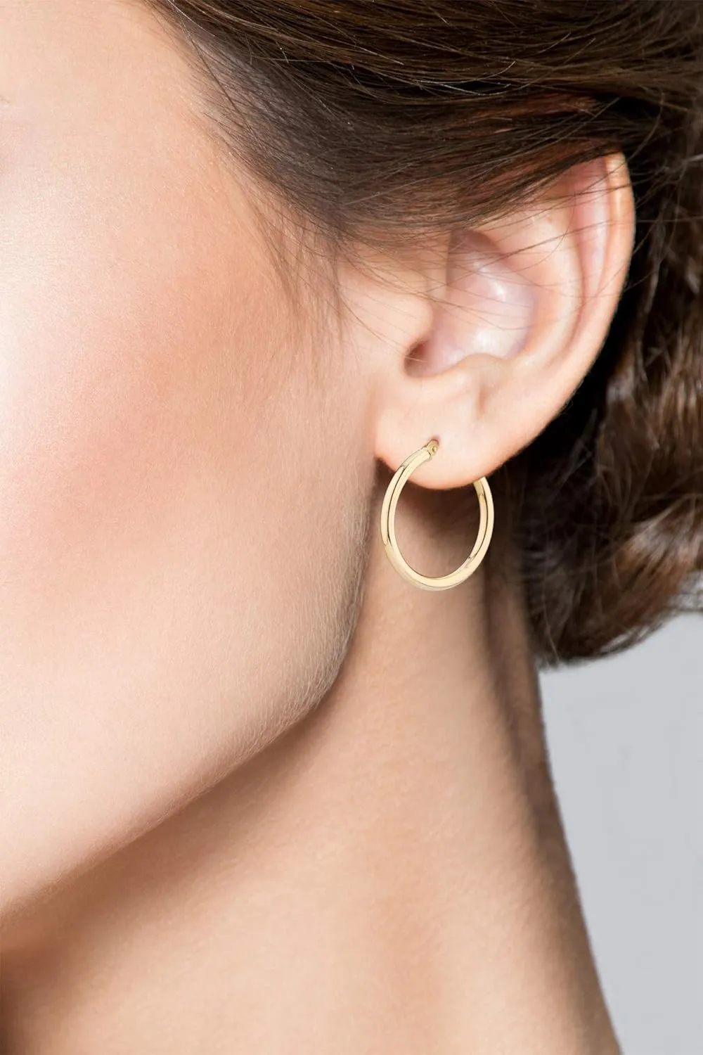 Miabella 18K Gold Over Sterling Silver 2mm High Polished Round Tube Hoop Lightweight Earrings for Women Made in Italy