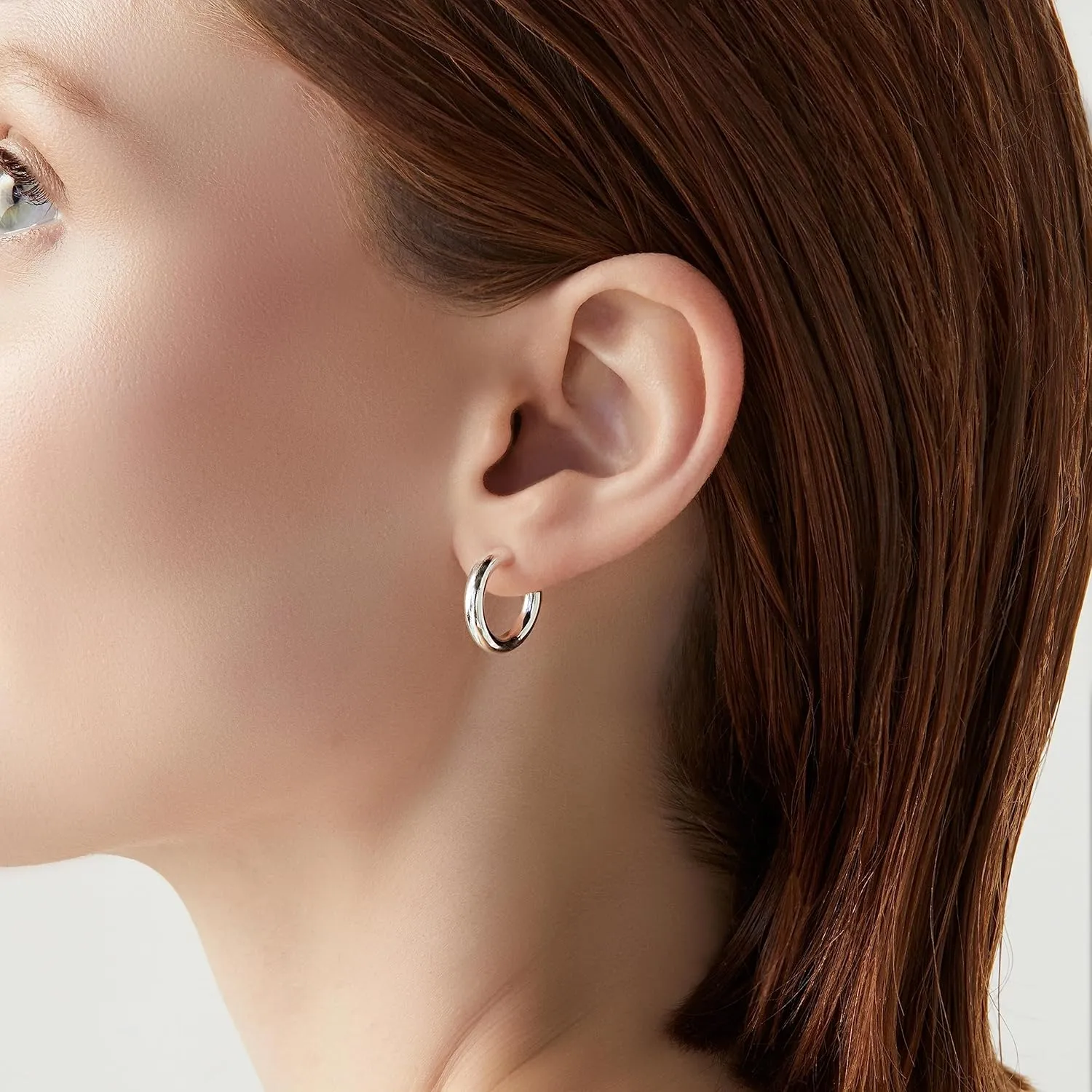 Miabella 925 Sterling Silver or 18K Gold Plated 3mm High Polished Lightweight Chunky Hoop Earrings for Women/Made in Italy