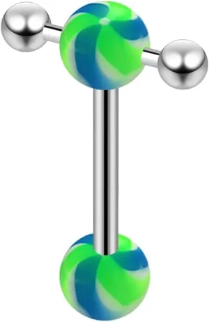 Micro Barbell in UV Green Propeller Ball with 14 Gauge 316L Surgical Steel Tongue Barbell Jewelry