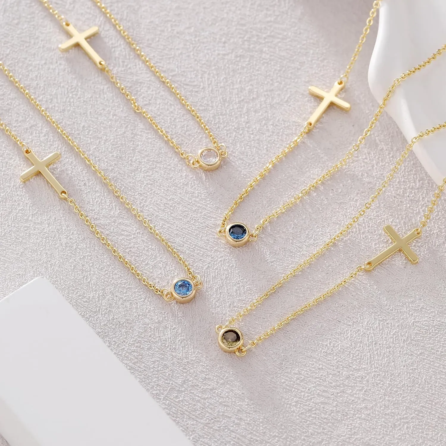 MIDEEO Cross Necklace for Women, Dainty 14k Gold Plated Cross Pendant Necklace Gold Cross Birthstone Necklace Tiny Sideway Cross Choker Necklace Trendy Christmas Gift for Women