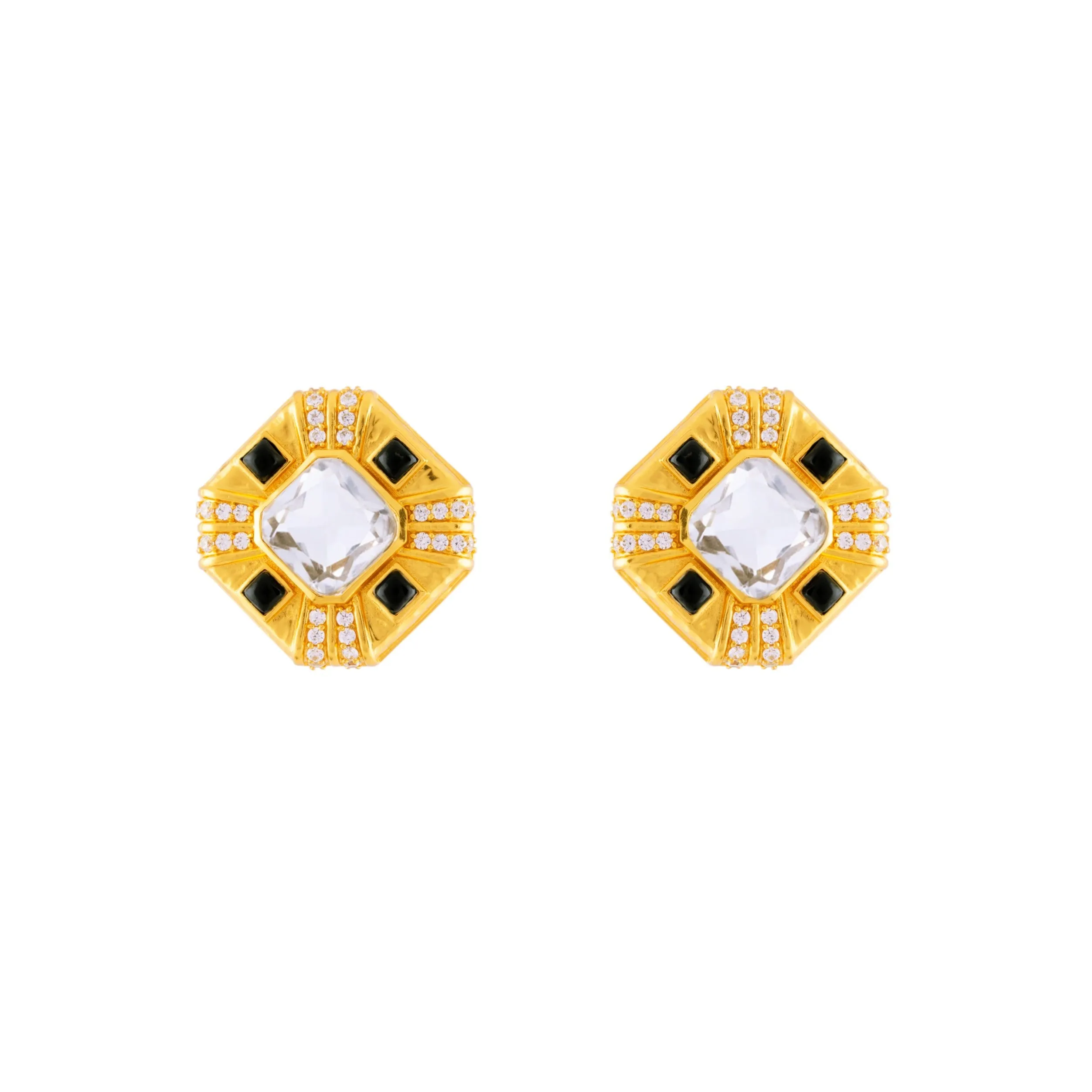 Milly Earrings Clear Quartz Crystal & Black Onyx