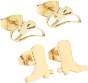 Minimalist Western Cow Boots Stud Earrings for Women Cool Women Polished Stainless Steel Cowboy Fancy Dress Costume Party Jewelry