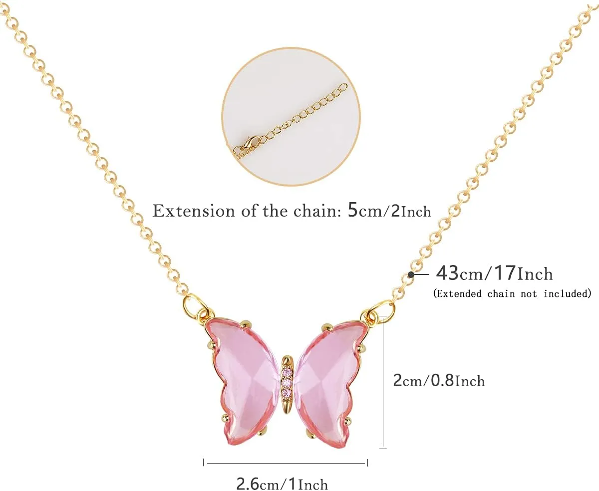 MISS RIGHT Butterfly Jewelry Birthstone Necklaces and Sterling Silver Stud Earrings for Women Trendy, Dainty Womens Preppy Aesthetic Crystal Jewelry