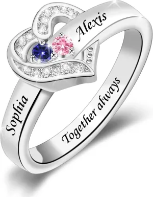 MissNaNa Her Gift Personalized Mother Rings with 1-8 Birthstones Heart Family Ring Custom Engraved Name Ring for Mom Women Grandma Wife