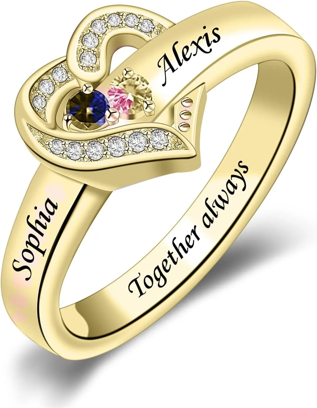 MissNaNa Her Gift Personalized Mother Rings with 1-8 Birthstones Heart Family Ring Custom Engraved Name Ring for Mom Women Grandma Wife