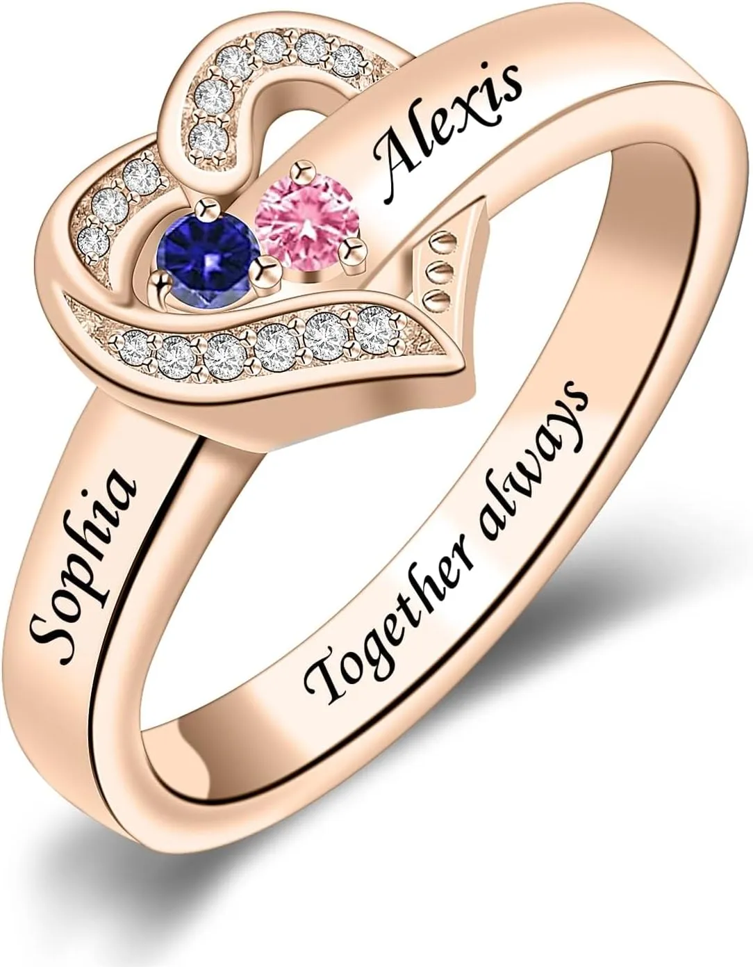 MissNaNa Her Gift Personalized Mother Rings with 1-8 Birthstones Heart Family Ring Custom Engraved Name Ring for Mom Women Grandma Wife