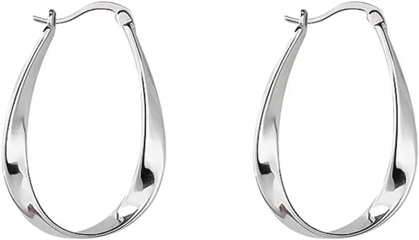 Mobius Post Hoop Earring for Women Dainty Minimalist Aesthetic Geometric Twist Earring Lightweight Polished Plain Hoop Earrings Statement Jewelry Gifts