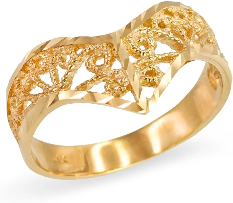Modern Contemporary Rings Filigree Chevron Ring for Women in Fine 10k Yellow Gold