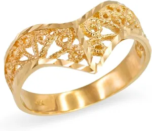 Modern Contemporary Rings Filigree Chevron Ring for Women in Fine 10k Yellow Gold