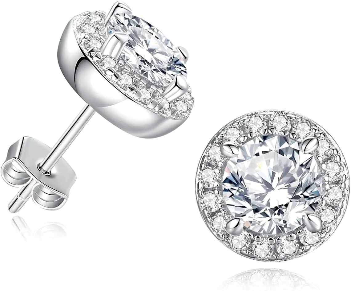 Moissanite Earrings for Women 1.2CTTW D Color VVS1 Round Cut Moissanite Stud Earrings S925 Sterling Silver 18K White Gold Plated Earrings for Wife Mom Birthday Party