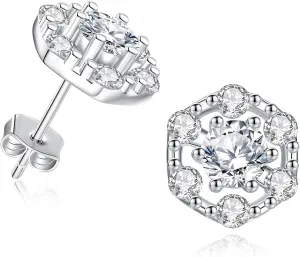 Moissanite Earrings for Women Stud Earrings 1.6CTTW D Color VVS1 Moissanite Hoop Earrings S925 Sterling Silver 18K White Gold Plated Earrings for Wife Mom Birthday Party
