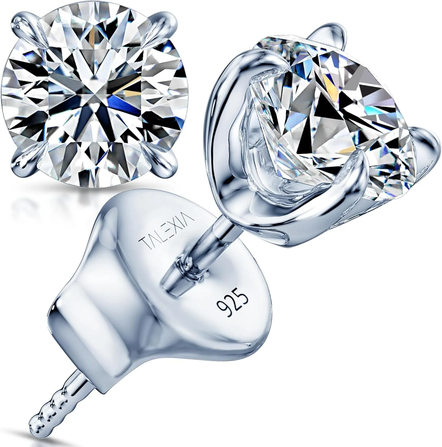 Moissanite Earrings Studs for Women & Men, Hypoallergenic, Max Brilliance 18K White Gold Rhodium Plated, VVS1 925 Silver Moissanite Diamond Earrings Push & Screw Back 1ct,2ct Mothers Day Gift