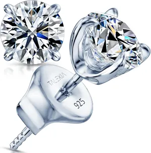 Moissanite Earrings Studs for Women & Men, Hypoallergenic, Max Brilliance 18K White Gold Rhodium Plated, VVS1 925 Silver Moissanite Diamond Earrings Push & Screw Back 1ct,2ct Mothers Day Gift