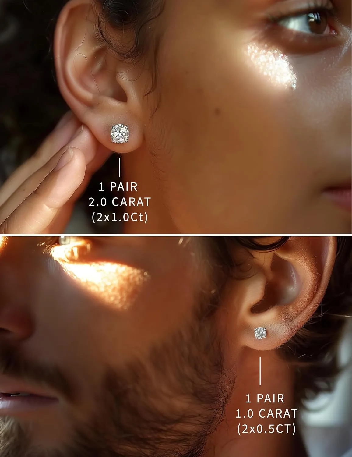 Moissanite Earrings Studs - White Gold Plated Sterling Silver Diamond Lab Grown GRA VVS for Men & Women - Jewelry