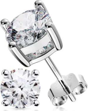 Moissanite Earrings Studs - White Gold Plated Sterling Silver Diamond Lab Grown GRA VVS for Men & Women - Jewelry