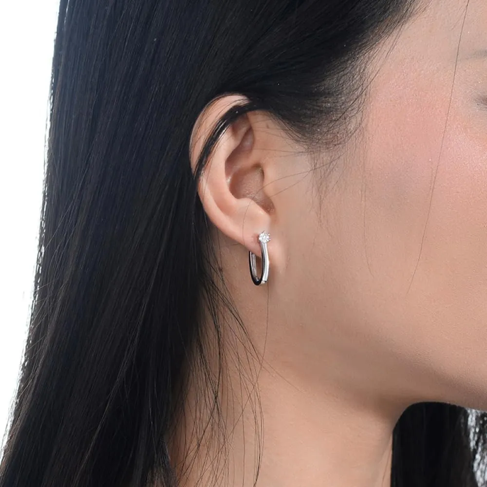 Moissanite Hoop Earrings for Women 1/2CT-2CT Round Cut Moissanite Earrings 925 Sterling Silver Hinged Huggie Hoop Earrings, D Color VVS1 Moissanite Jewelry Gifts for Women Wife Mom Girlfriend Her