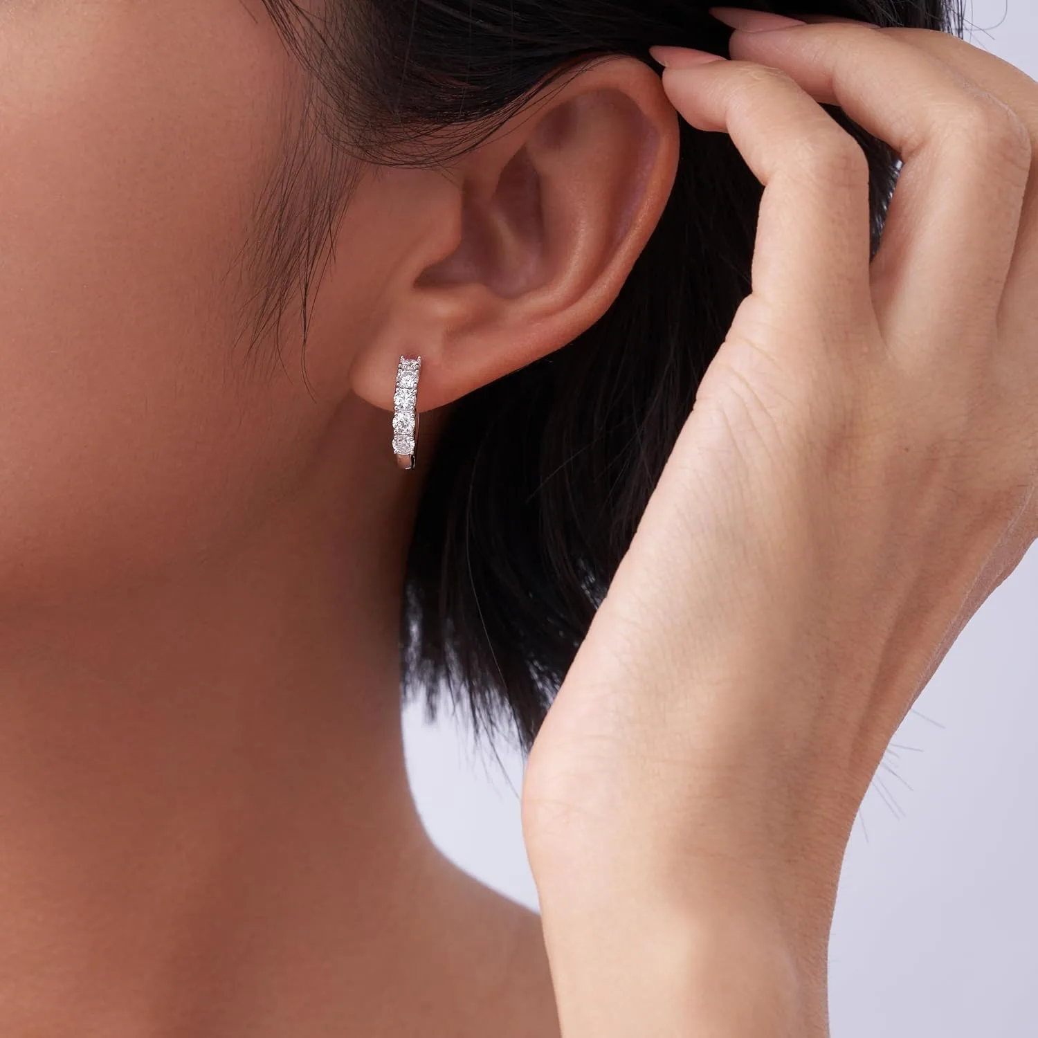 Moissanite Hoop Earrings for Women, D Color VVS1 Clarity Huggie Hoops Hypoallergenic Sterling Silver with 18K White/Yellow Gold Plated