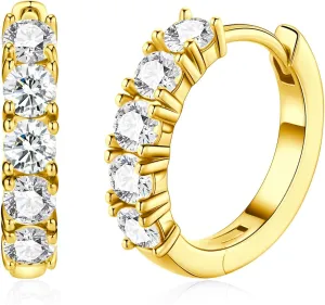 Moissanite Hoop Earrings for Women, D Color VVS1 Clarity Huggie Hoops Hypoallergenic Sterling Silver with 18K White/Yellow Gold Plated