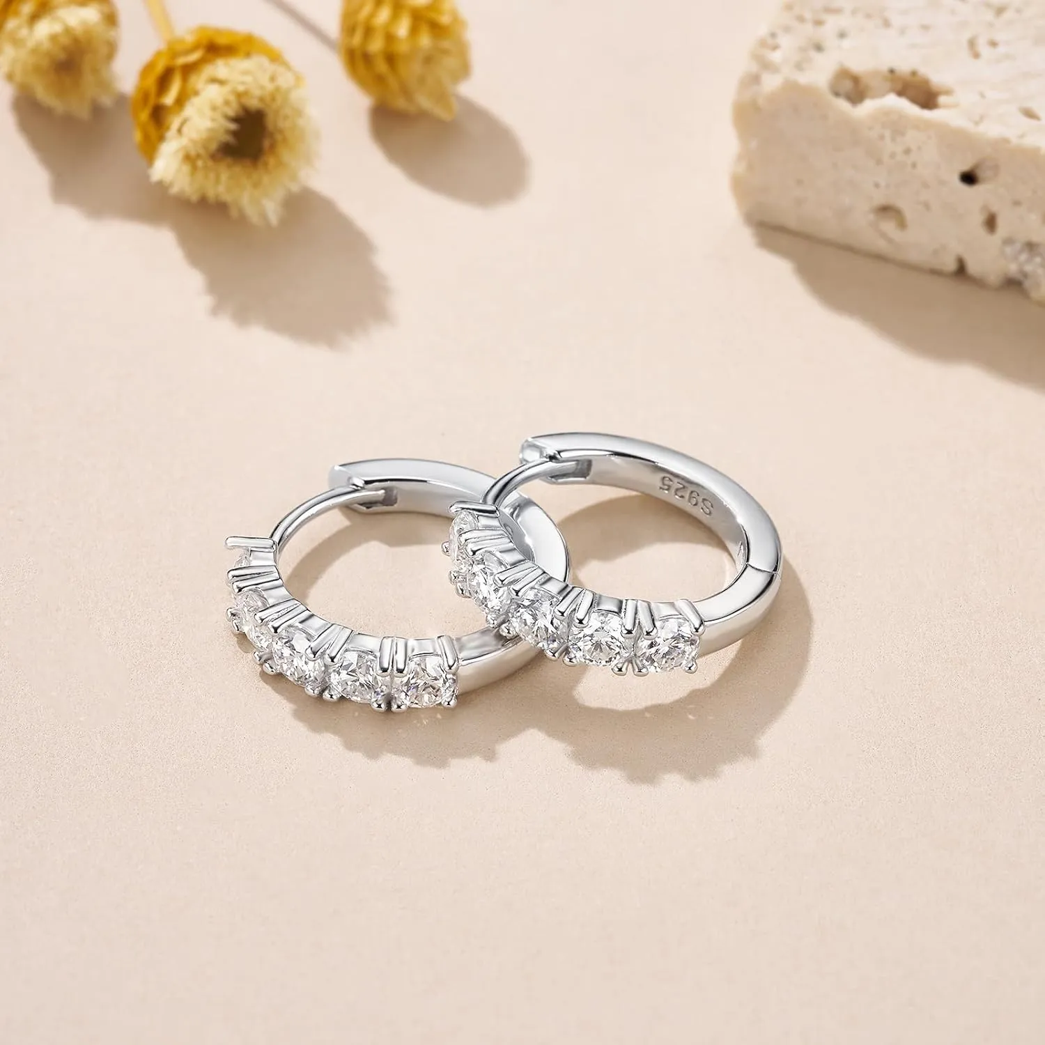 Moissanite Hoop Earrings for Women, D Color VVS1 Clarity Huggie Hoops Hypoallergenic Sterling Silver with 18K White/Yellow Gold Plated