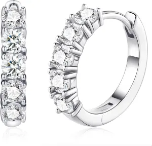 Moissanite Hoop Earrings for Women, D Color VVS1 Clarity Huggie Hoops Hypoallergenic Sterling Silver with 18K White/Yellow Gold Plated