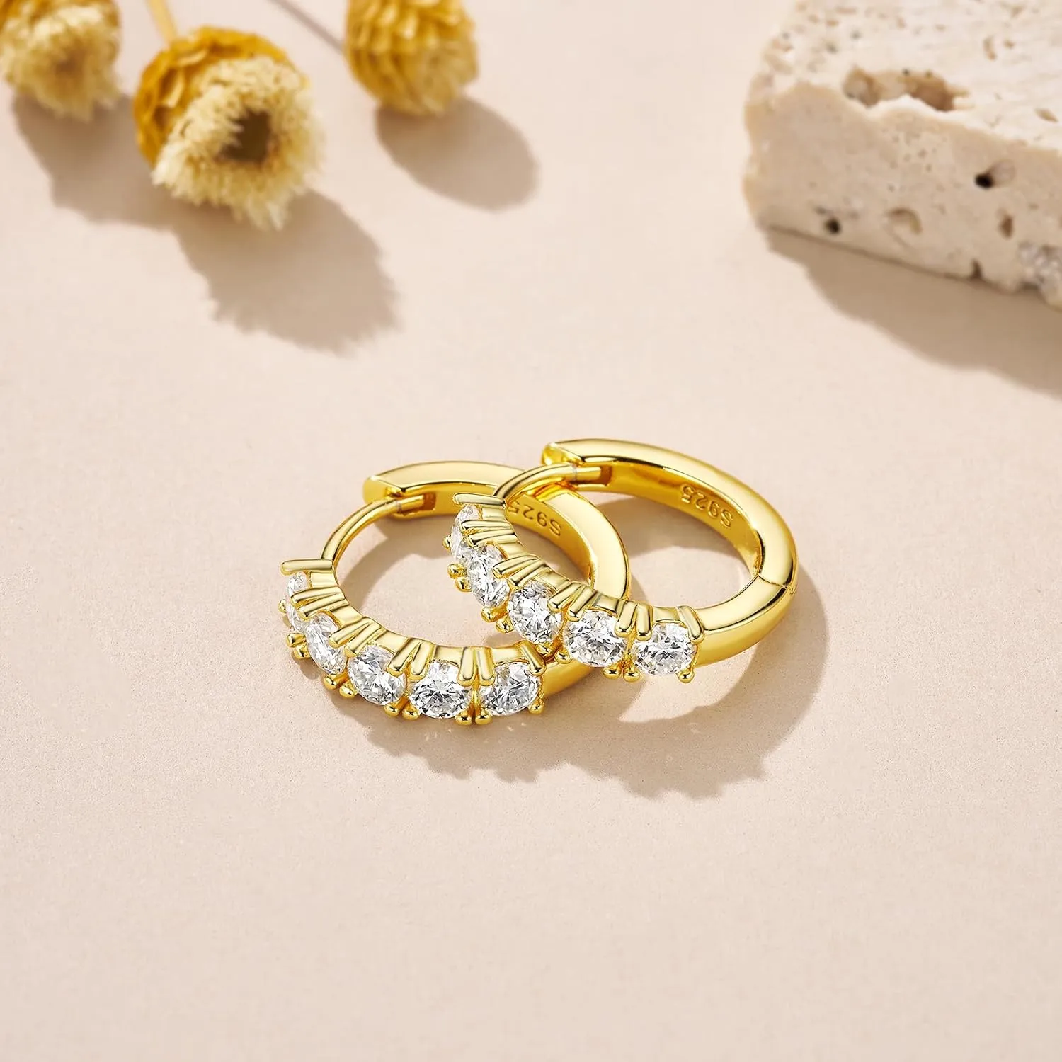 Moissanite Hoop Earrings for Women, D Color VVS1 Clarity Huggie Hoops Hypoallergenic Sterling Silver with 18K White/Yellow Gold Plated